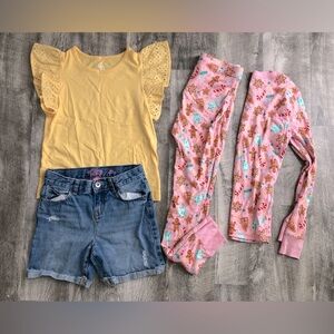 Place Denim MIDI Shorts With Yellow Ruffled Top, Pink Gingerbread Pajamas Set